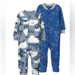 Carter's Baby Boy's 2-Pack 1-piece fleece sleepwear | Full-Zip | Planes/Moose
